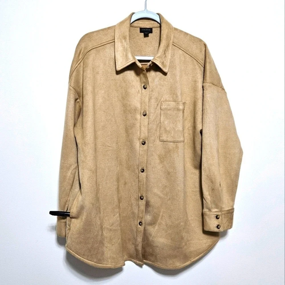 J. Jill‎ Womens NWOT Wearever Luxe Faux Suede Shirt Jacket Shacket Boho Brown XL